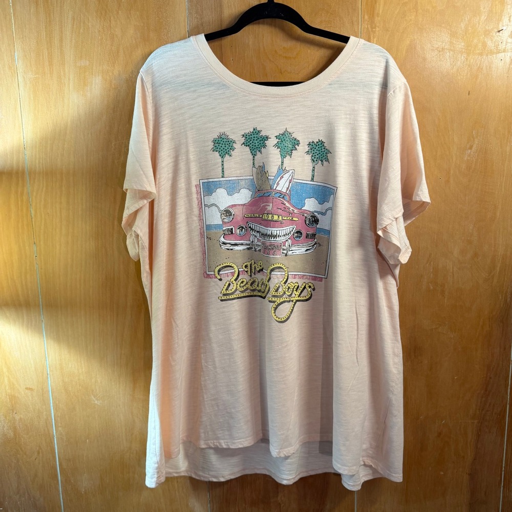 Lane Bryant The Beach Boys 1983 World Tour Graphic T-Shirt Peach Plus Size 26/28